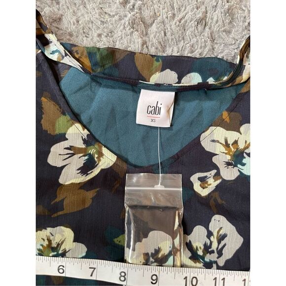 NWT CAbi Pirouette Dress #3460 Floral Chiffon Ruffled Hem Green Teal Size xs - Picture 6 of 8